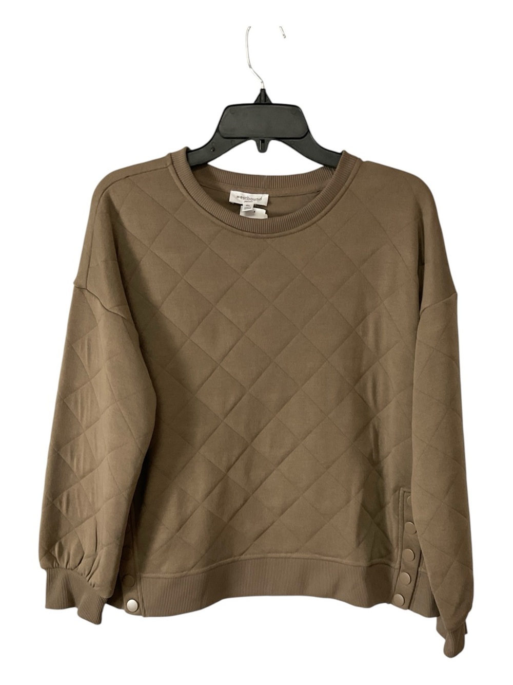 NWT Westbound PL Diamond Quilted Knit Sweatshirt Side Snaps Tan $69